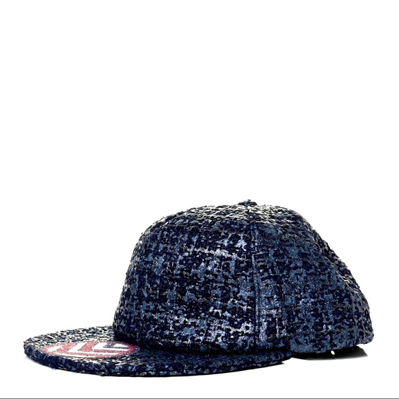 CHANEL Glittered Tweed Cap Hat Navy Blue